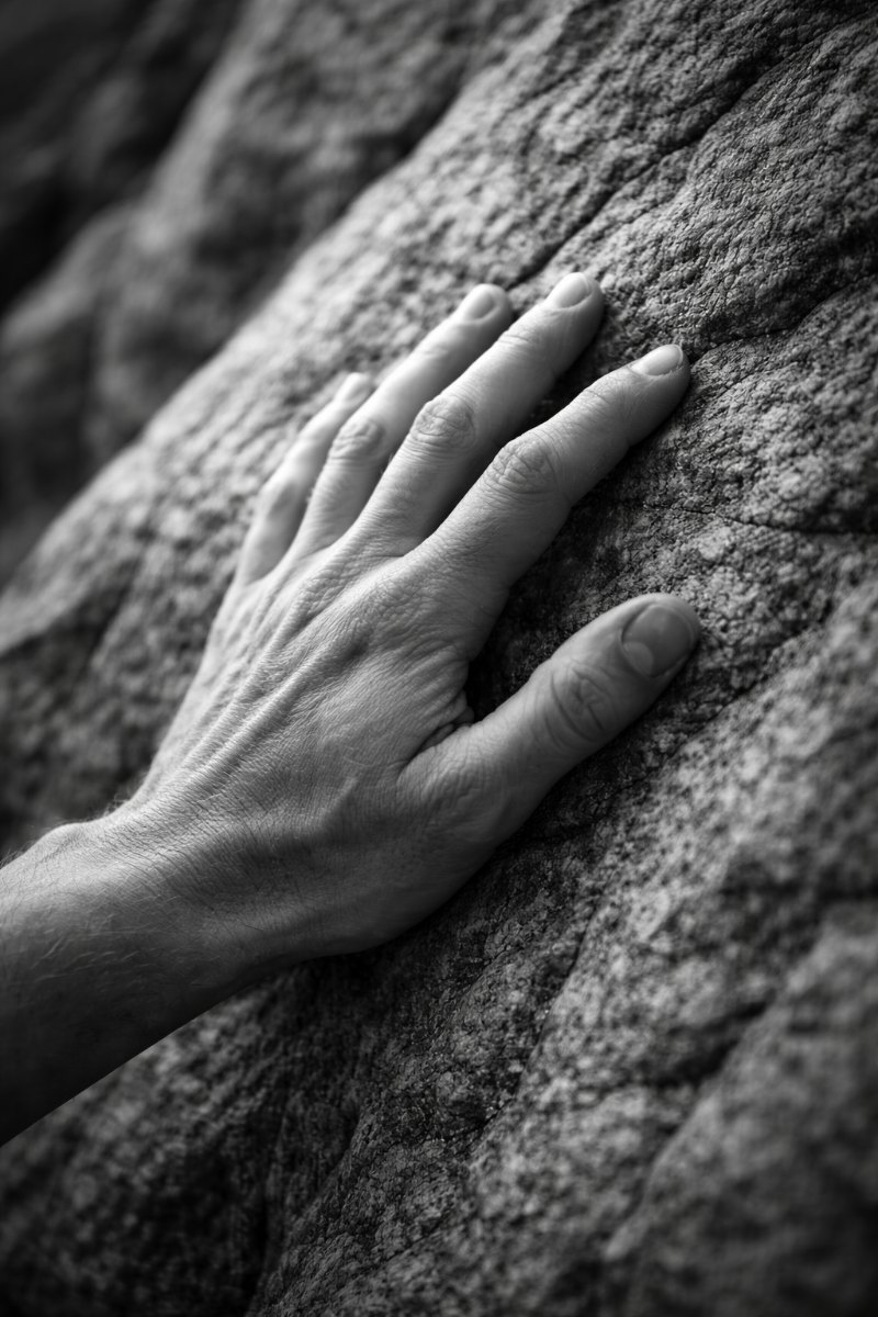 Une main prend appui sur la roche